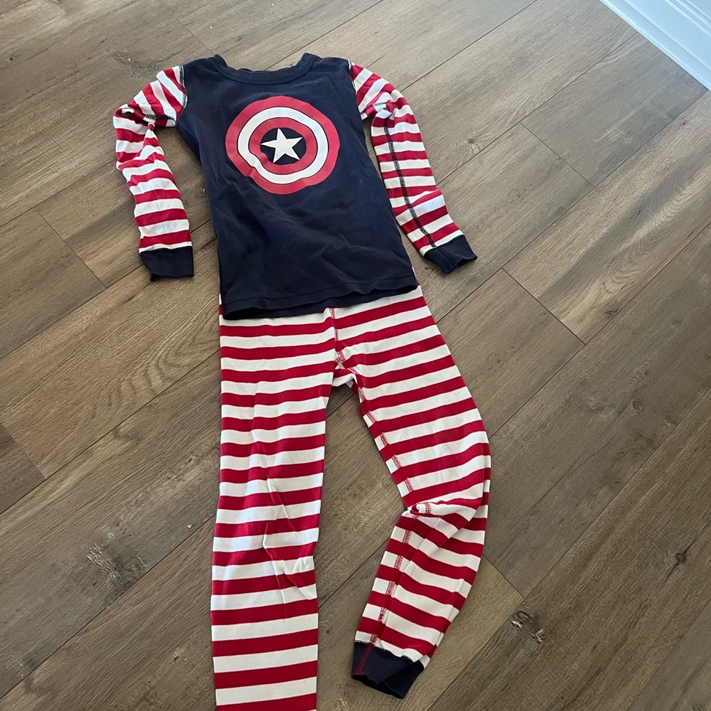 Hanna Andersson Navy Top with Red and White Striped Pajama Set